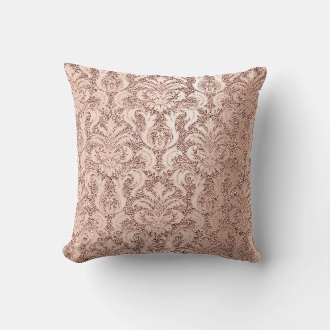 Damask Royal Glitter Blush Skinny Pink Rose Gold Cushion (Front)