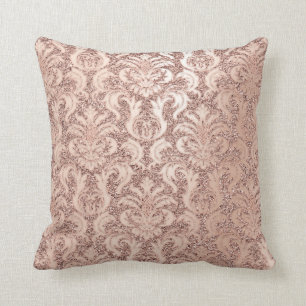 Damask Royal Glitter Blush Skinny Pink Rose Gold Cushion