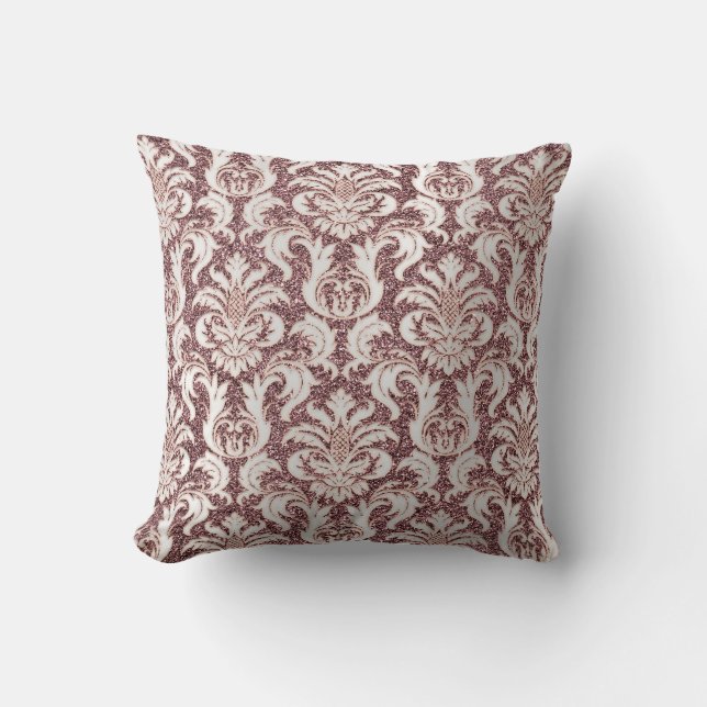 Damask Royal Glitter Silver Rose Gold Red Bean Cushion (Front)