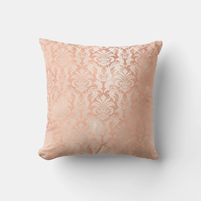 Damask Royal Metal Copper Peach Pink Rose Gold Cushion (Front)