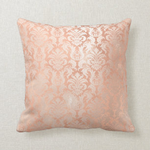 Damask Royal Metal Copper Peach Pink Rose Gold Cushion