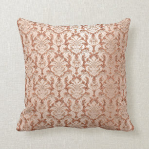 Damask Royal Metal Skinny Peach Pink Rose Gold Cushion