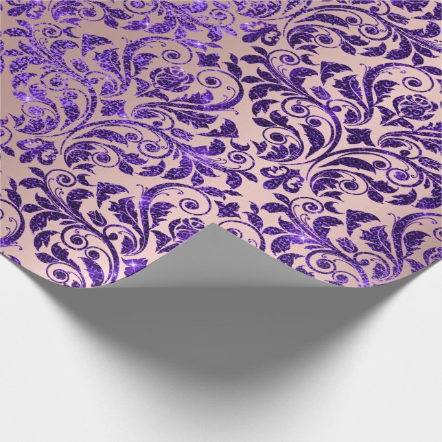 Damask Royal Purple Amethyst Violet Blush Rose Wrapping Paper (Corner)