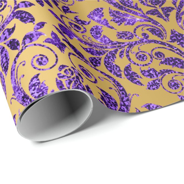 Damask Royal Purple Amethyst Violet Gold Honey Wrapping Paper (Roll Corner)
