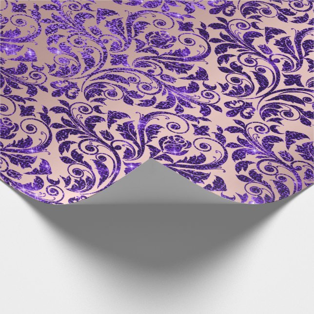 Damask Royal Purple Amethyst Violet Rose Gold Wrapping Paper (Corner)