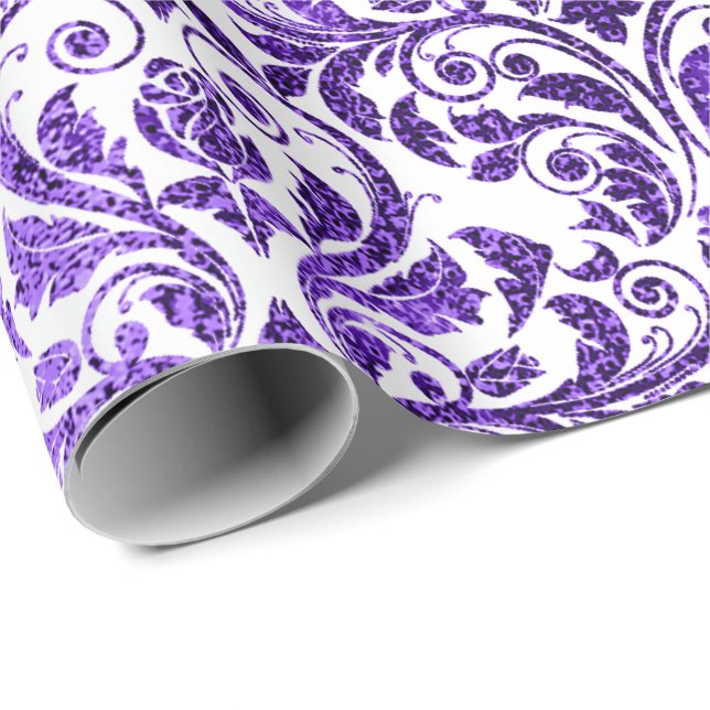 Damask Royal Purple Amethyst Violet White Baroque Wrapping Paper (Roll Corner)