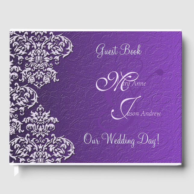 Damask Royal Purple Wedding Guest Book (Front)