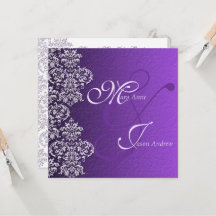 Damask Royal Purple Wedding Invitation Card