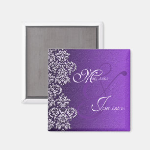 Damask Royal Purple Wedding Magnet