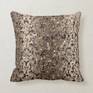 Damask Royal Sepia Gold Black Beige Metallic Cushion