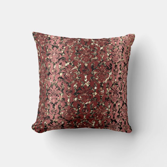 Damask Royal Sepia Gold Black Maroon Burgundy Cushion (Front)