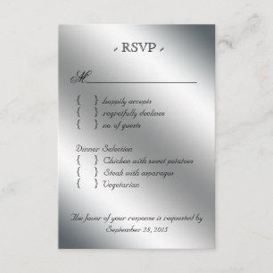 Damask RSVP Wedding Reply Card Black Silver Red