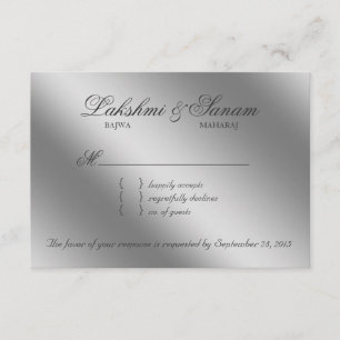 Damask RSVP Wedding Reply Sparkle Teal Silver Card
