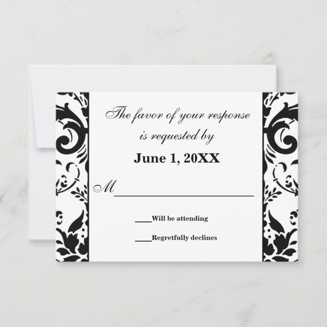 Damask RSVP Wedding Response Request Cards (Front)