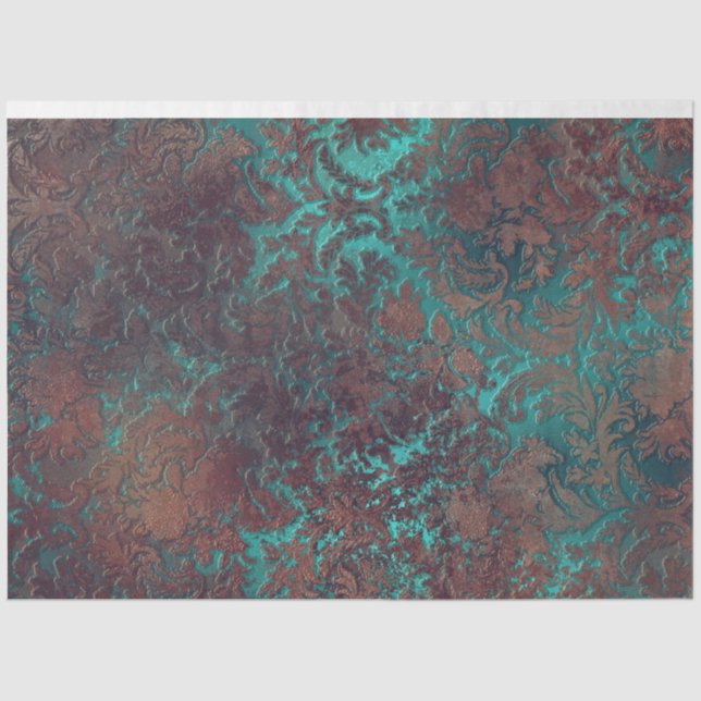 Damask Rust-Teal Papier mousseline-Tissue Paper (Front)