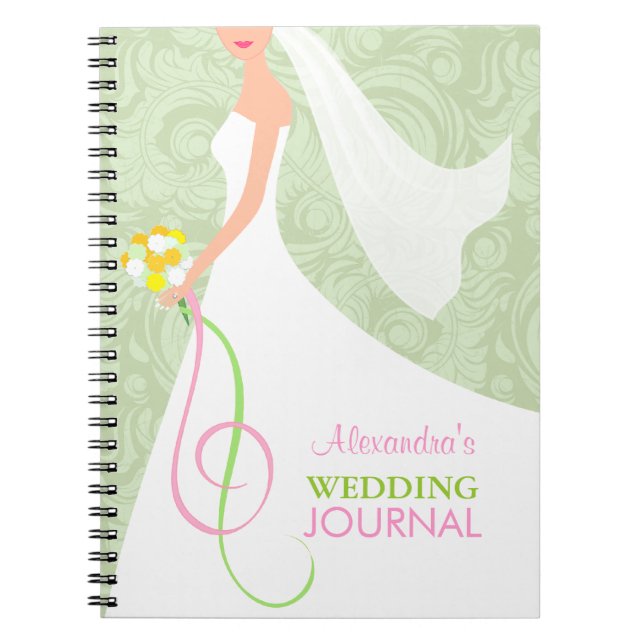 Damask Sage Green Bridal Wedding Journal Planner (Front)
