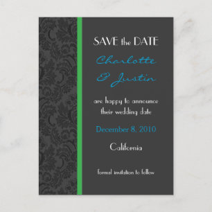 damask; save the date announcement postcard
