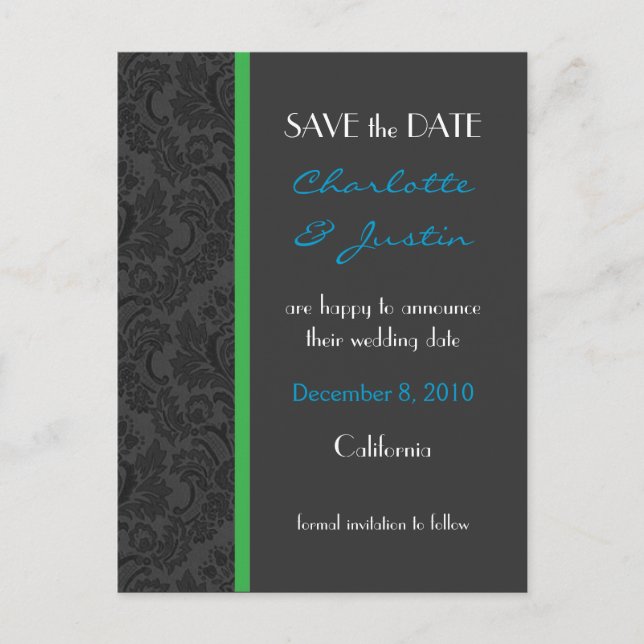 damask; save the date announcement postcard (Front)