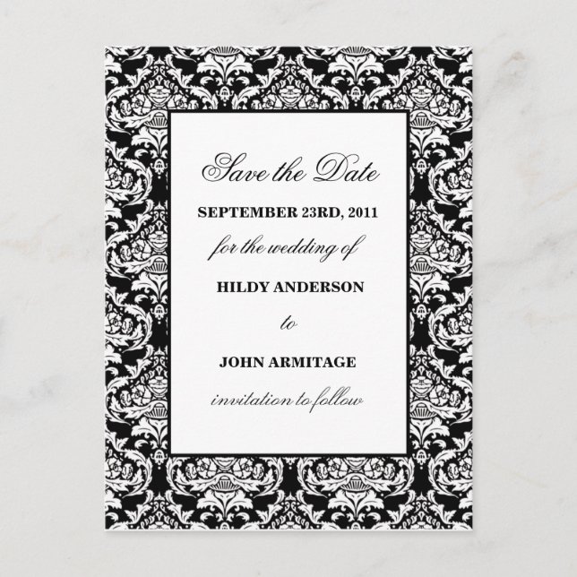 Damask Save the Date Announcement Postcard (Front)
