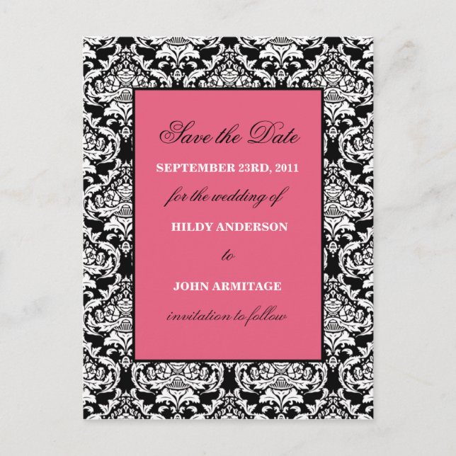 Damask Save the Date Announcement Postcard (Front)