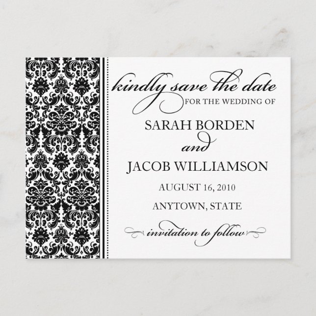 Damask Save the Date Card- Customise it! Announcement Postcard (Front)