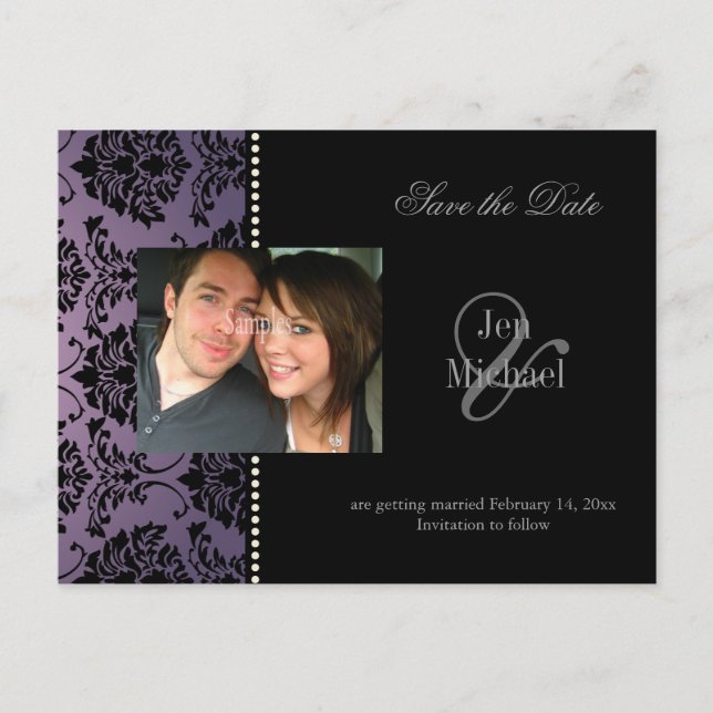 Damask Save the Date Photo postcards, Announcement Postcard (Front)