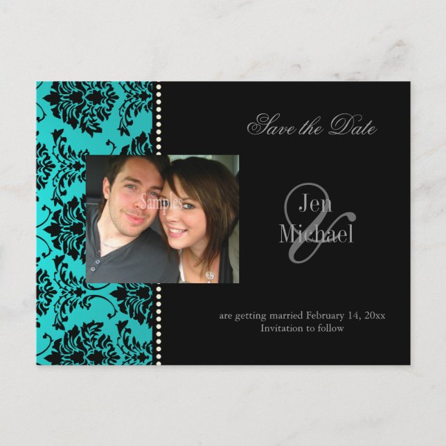 Damask Save the Date Photo postcards, Announcement Postcard (Front)