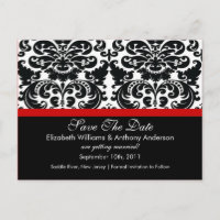 Damask Save The Date Red POSTCARD!