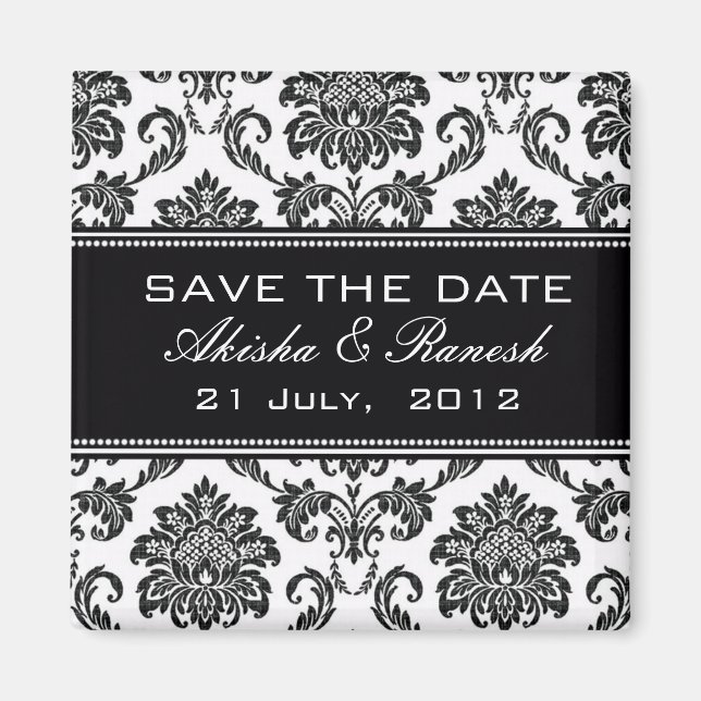 Damask Save the Date Wedding Announcement Magnet (Front)