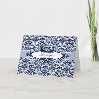 Damask & Scroll Frame Thank You card (Navy Blue)