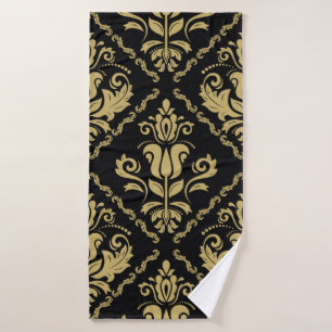 Damask seamless black and golden ornament. Traditi Bath Towel