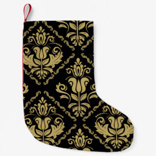 Damask seamless black and golden ornament. Traditi Small Christmas Stocking
