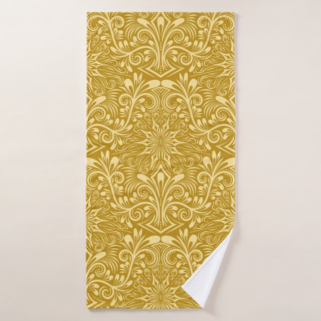Damask seamless pattern repeating background. Gold Bath Towel (Bath Towel)