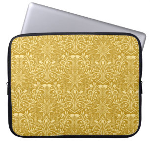 Damask seamless pattern repeating background. Gold Laptop Sleeve