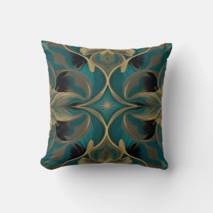 Damask Seamless Repetitive Pattern Flowers Teal Cushion