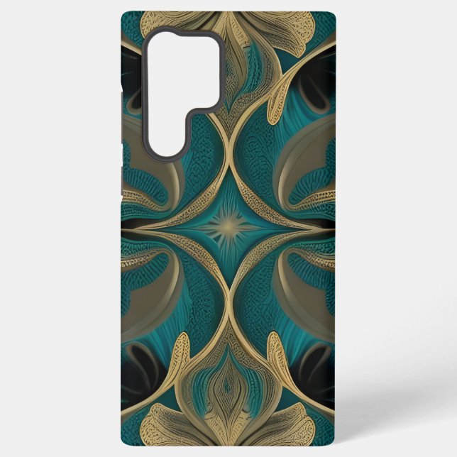  Damask Seamless Repetitive Pattern Flowers Teal Samsung Galaxy S22 Ultra Case (Back)