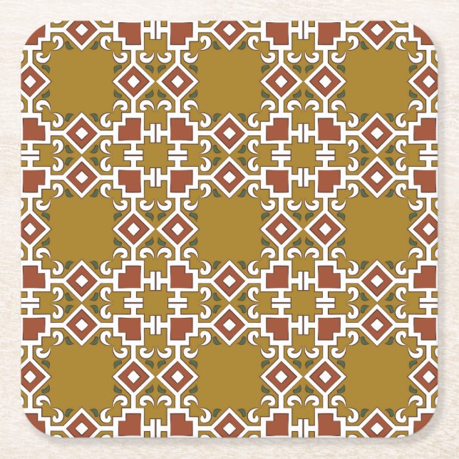 Damask seamless: vintage pattern background square paper coaster (Front)