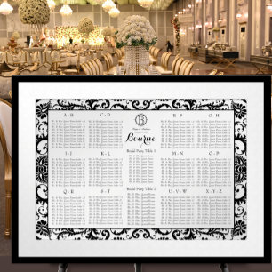 Damask Seating Chart Table Numbers - Alphabetical