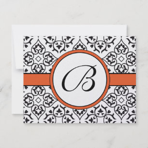Damask Side Borders Orange Trim Wedding RSVP Card