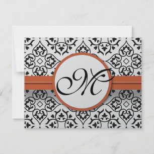 Damask Side Borders Orange Trim Wedding RSVP Card