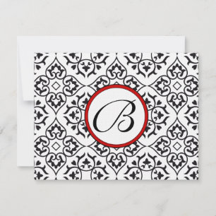 Damask Side Borders Red Trim Wedding RSVP