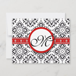 Damask Side Borders Red Trim Wedding RSVP