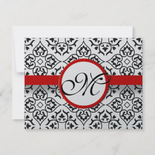 Damask Side Borders Red Trim Wedding RSVP Card