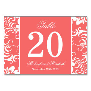 Damask Sides Table Numbers (Coral / White)