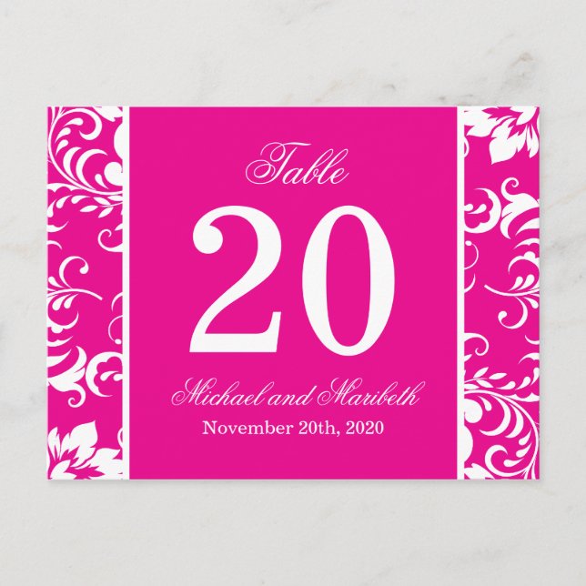 Damask Sides Table Numbers (Magenta Pink / White) Postcard (Front)
