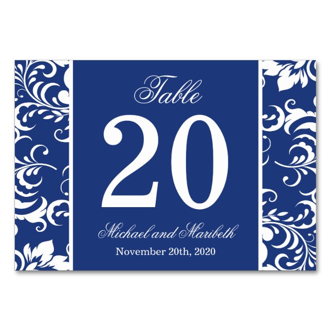 Damask Sides Table Numbers (Navy Blue / White) (Front)