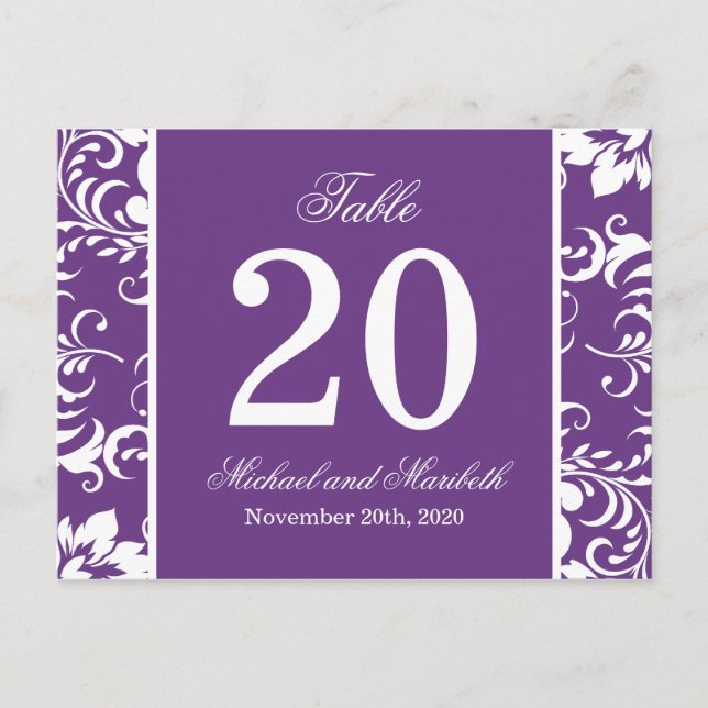 Damask Sides Table Numbers (Purple / White) Postcard (Front)