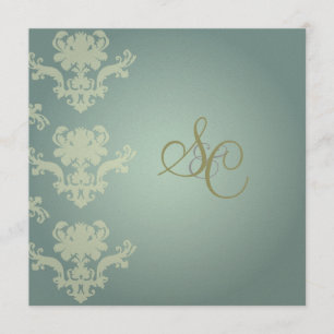 Damask + silver blue/Wedding Invitations