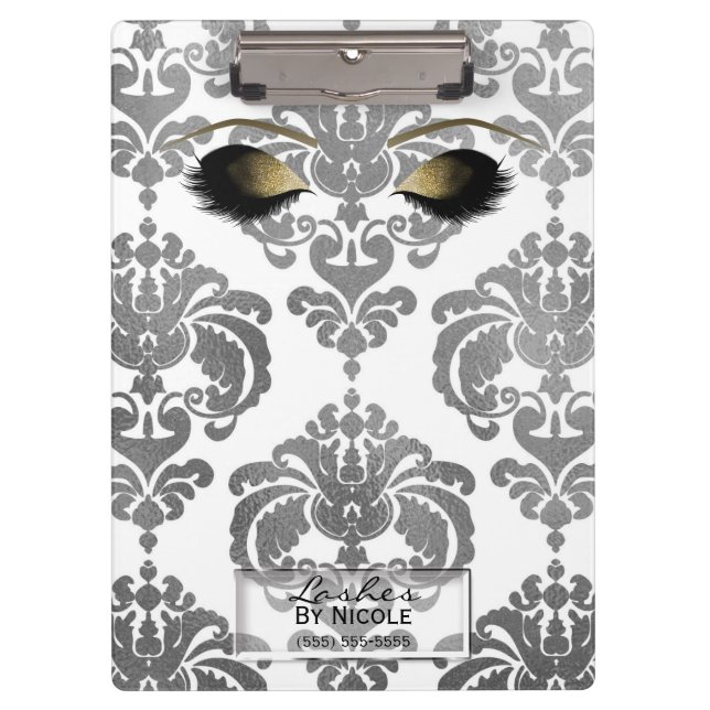 Damask Silver Gold Makeup Eyes Lashes Personalised Clipboard (Front)