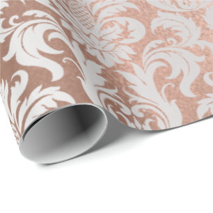 Damask Silver Grey Royal Metallic Bridal Rose Gold Wrapping Paper